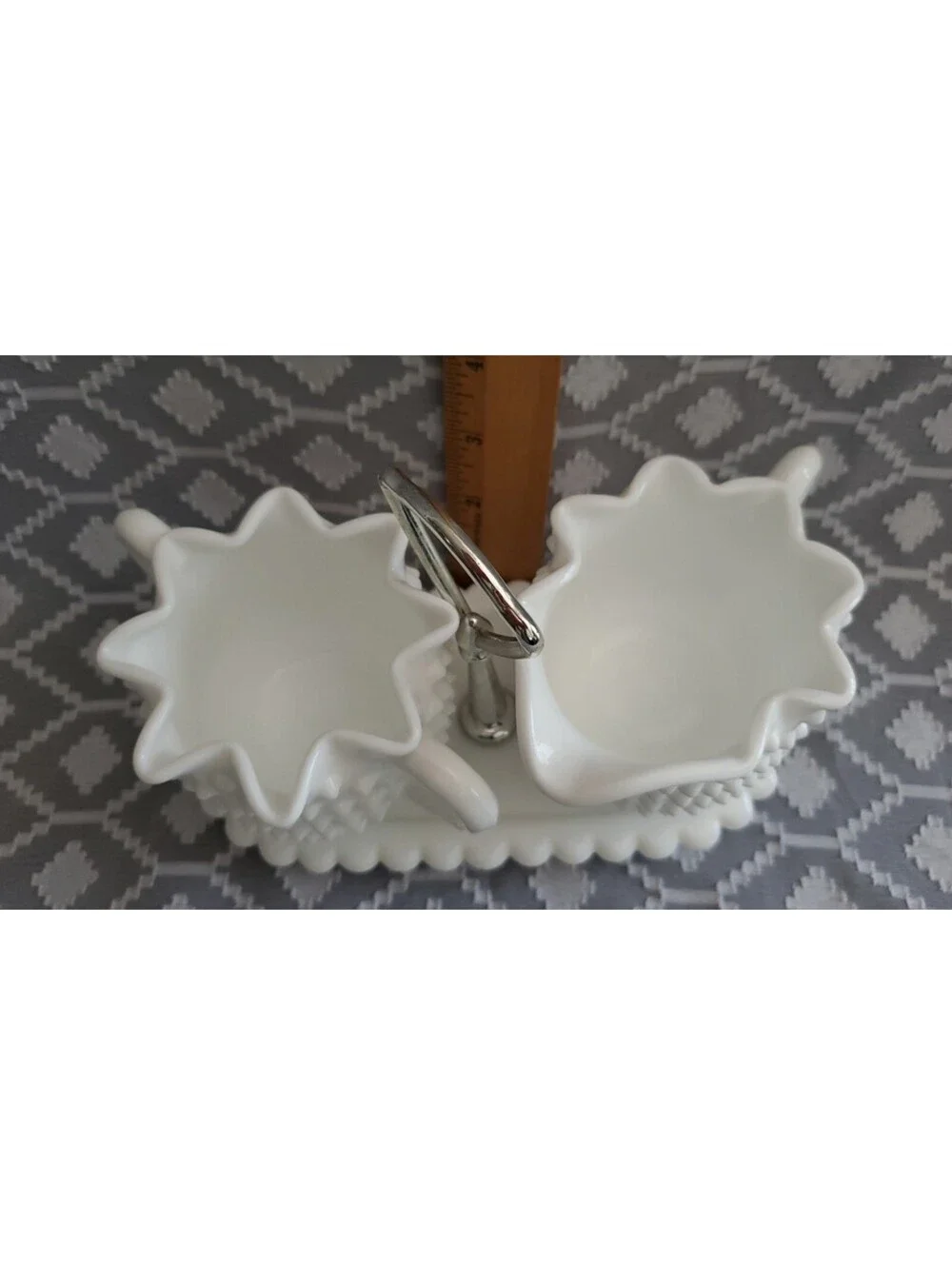 Vtg Fenton Hobnail Milkglass Creamer/Sugar With Tray